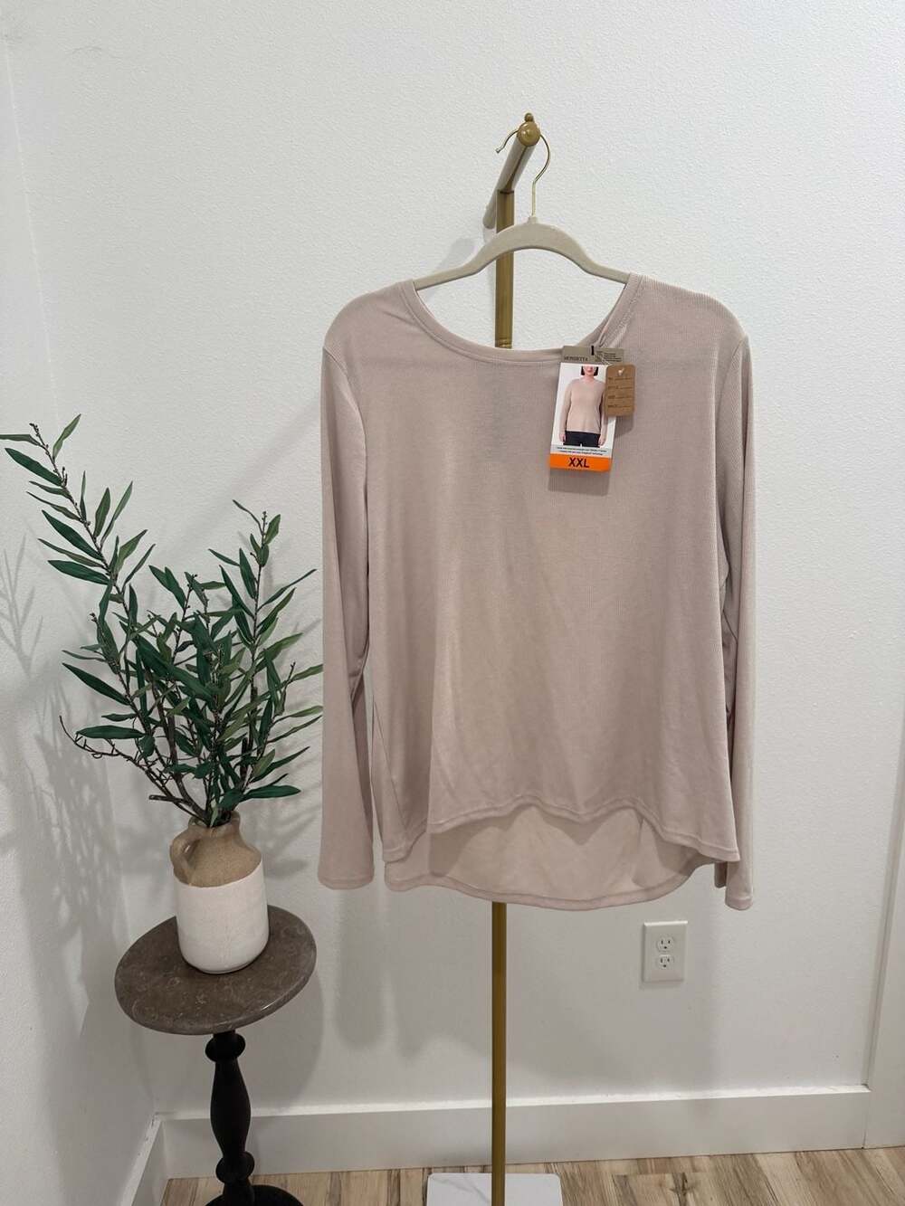 Mondetta Long Sleeve Ribbed Top in Beige Size XXL